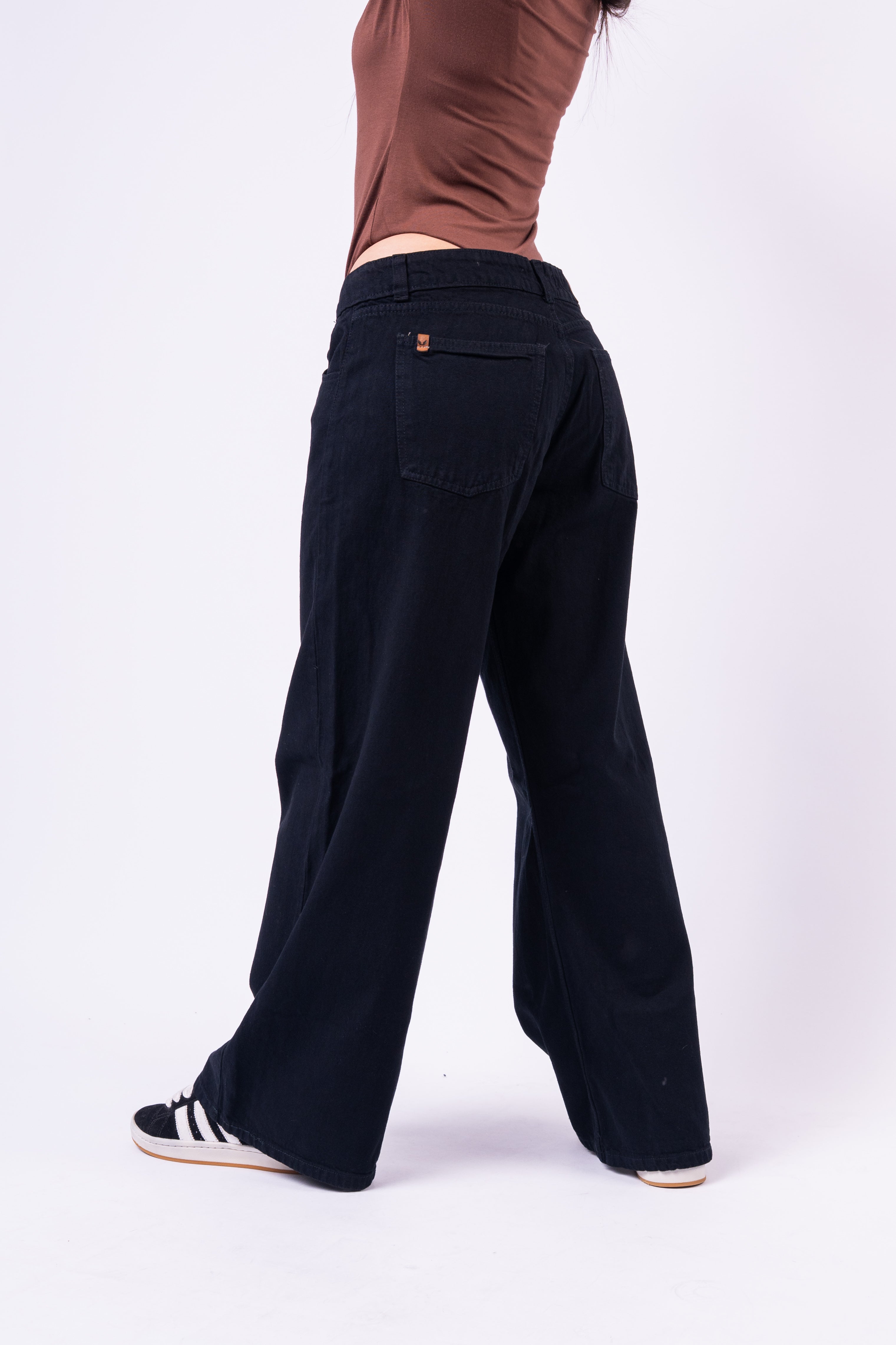 Wide Leg tiro Bajo Black