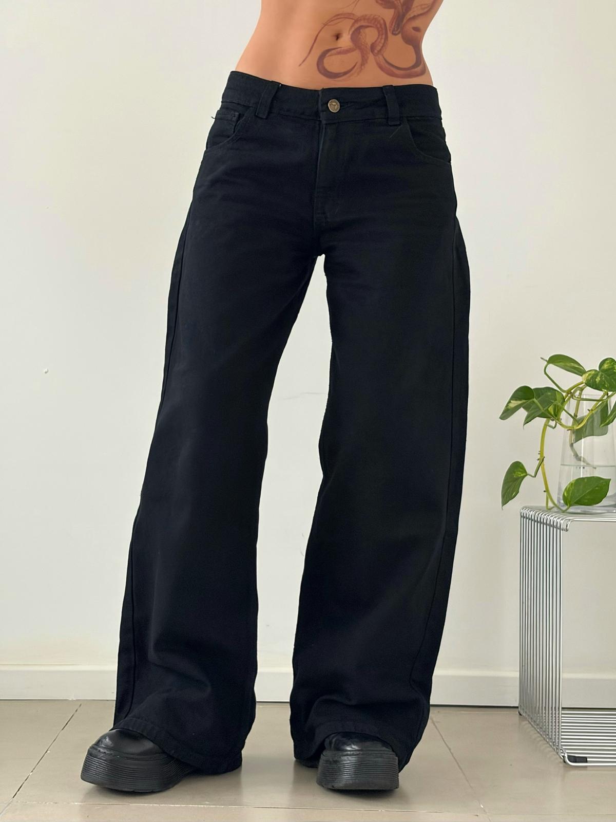 Wide Leg tiro Bajo Black